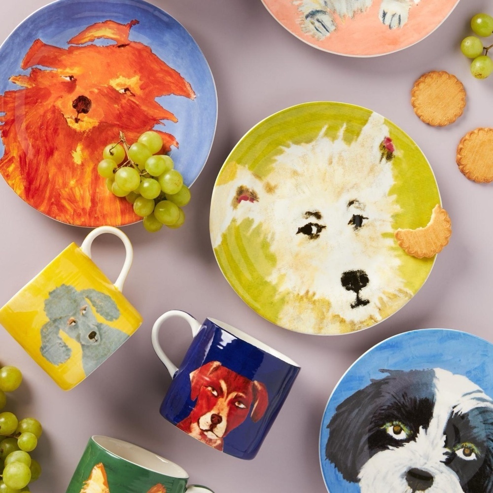 NWT Anthropologie Set of 4 Carol Atkins Furry Friends Dessert Salad Plates
